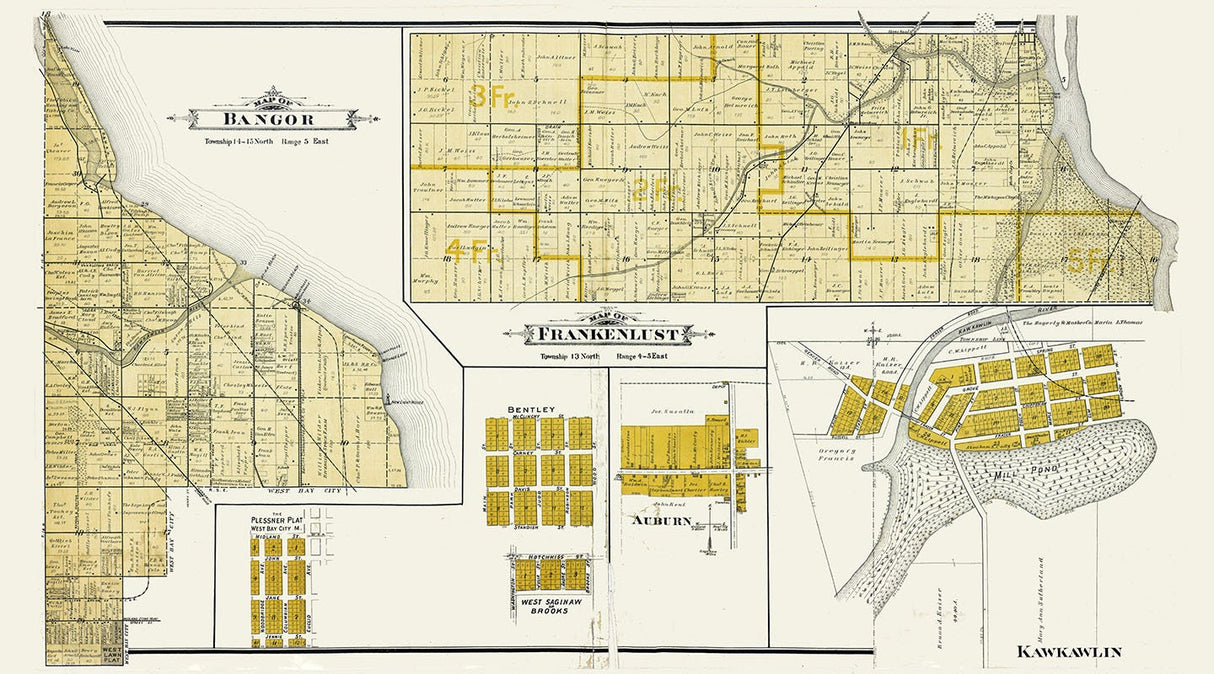 1896 Map of Bangor Township Bay County Michigan Frankenlust