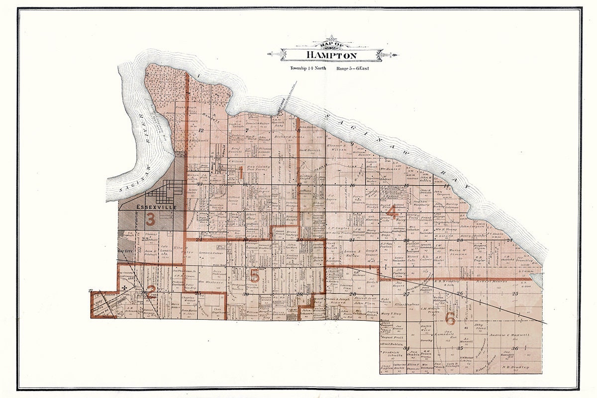 1896 Map of Hampton Township Bay County Michigan