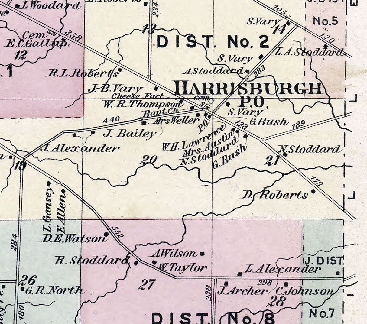 1875 Map of Harrisburgh Township Lewis County New York