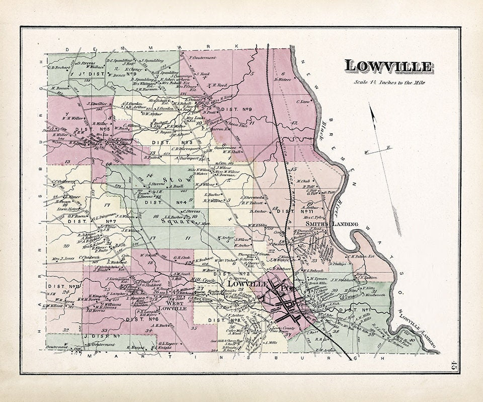 1875 Map of Lowville Township Lewis County New York