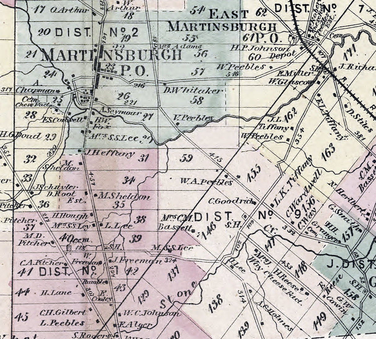 1875 Map of Martinsburgh Township Lewis County New York