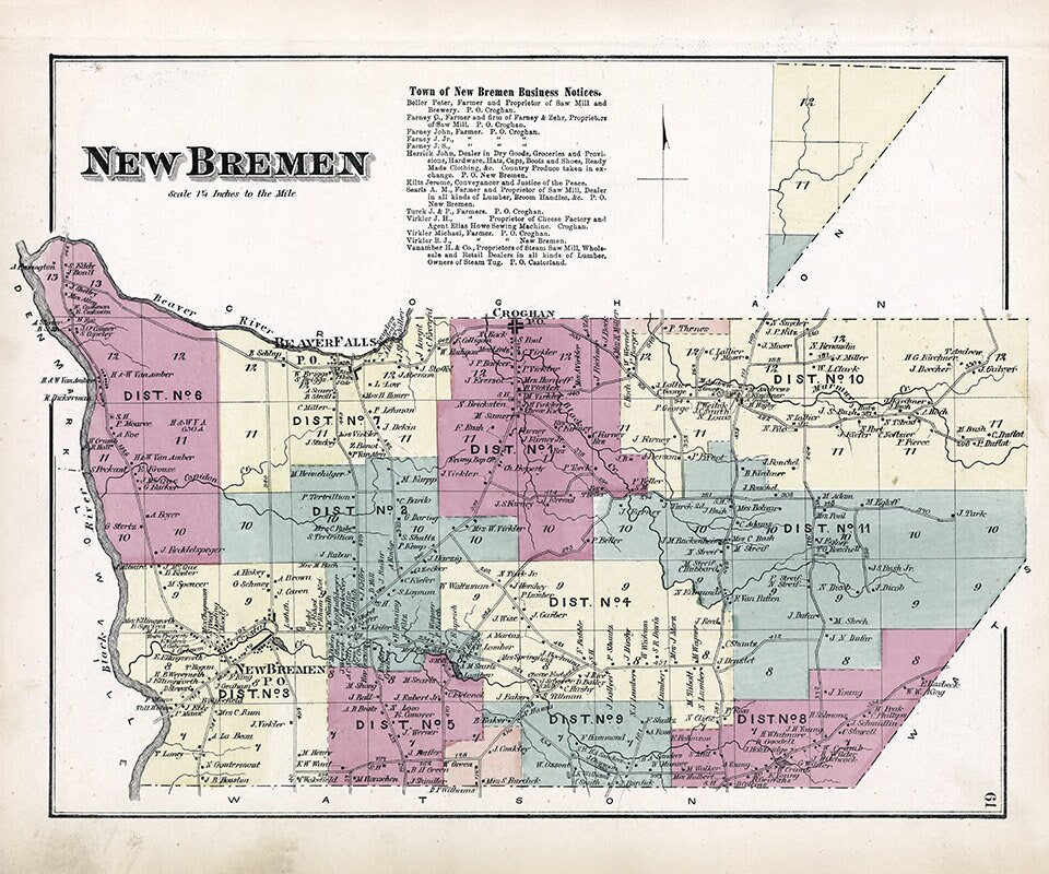 1875 Map of New Bremen Township Lewis County New York