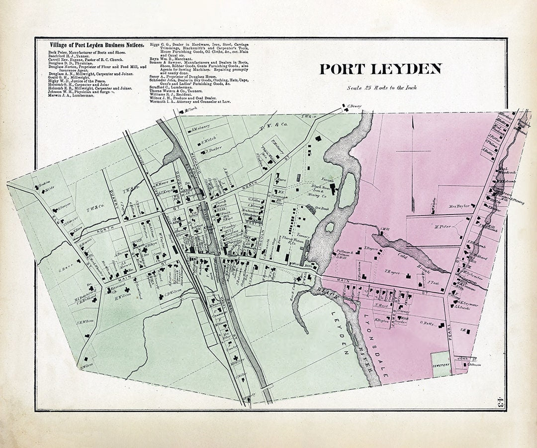 1875 Town Map of Port Leyden Lewis County New York