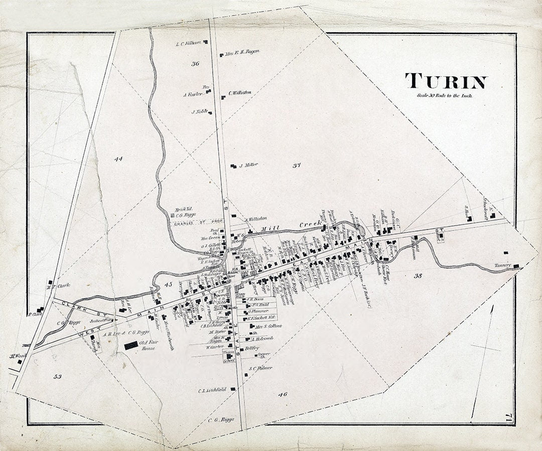 1875 Town Map of Turin Lewis County New York