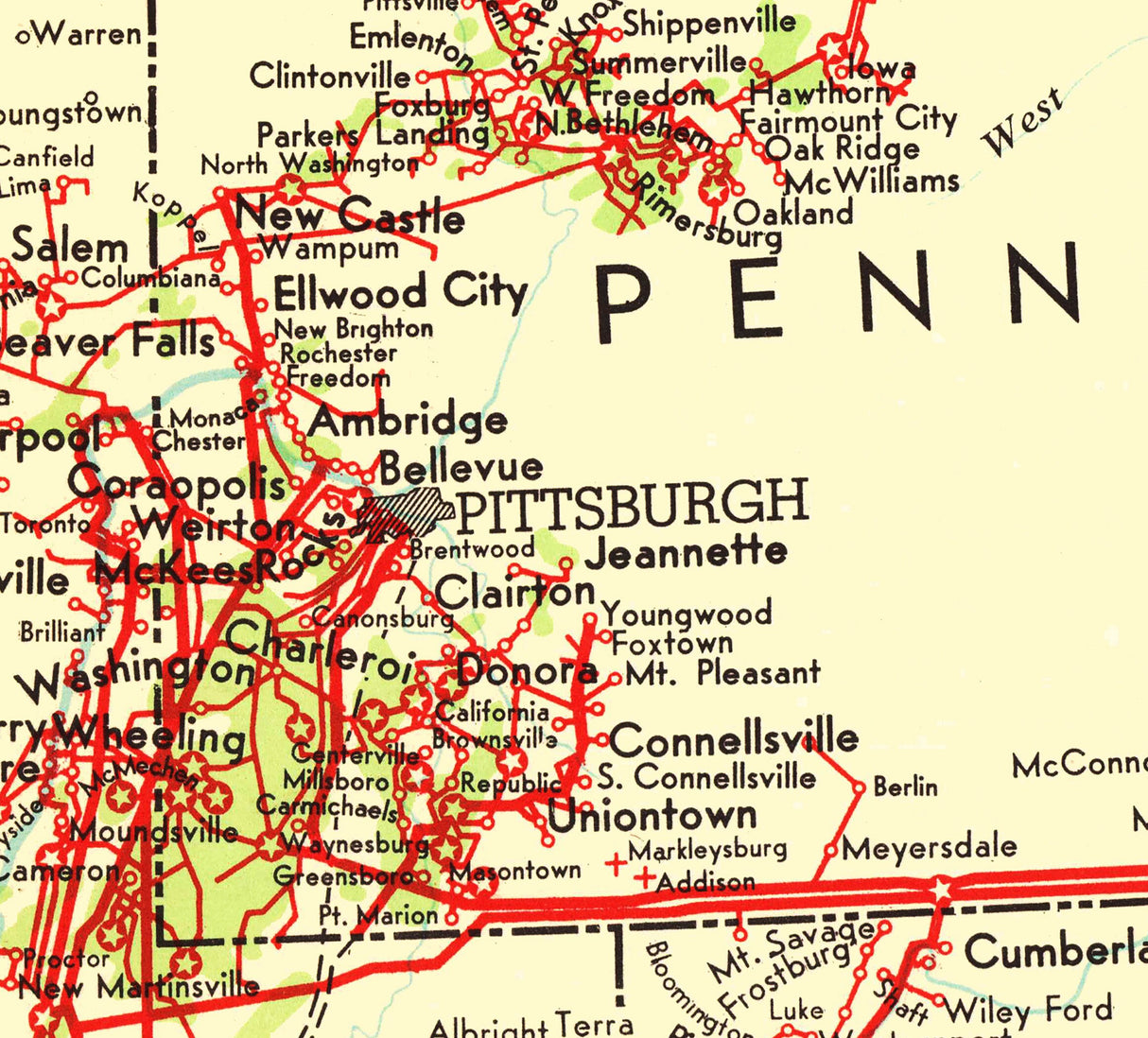 1939 Pipeline Map of Columbia Gas Corporation Pipelines & Compressor Stations PA OH WVA