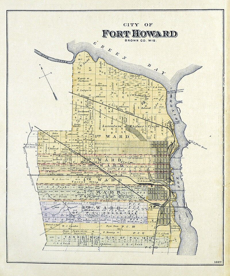 1889 Town Map of Fort Howard Brown County Wisconsin