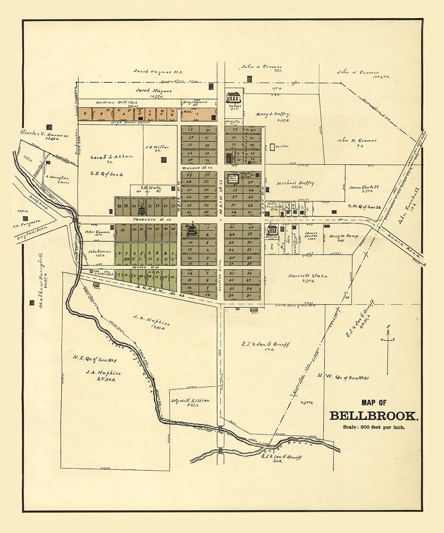 1896 Town Map of Bellbrook Greene County Ohio