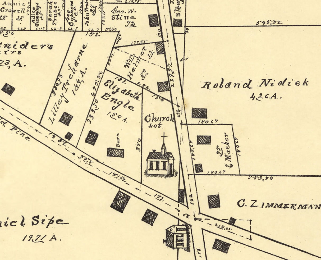 1896 Town Map of Zimmermanville Greene County Ohio