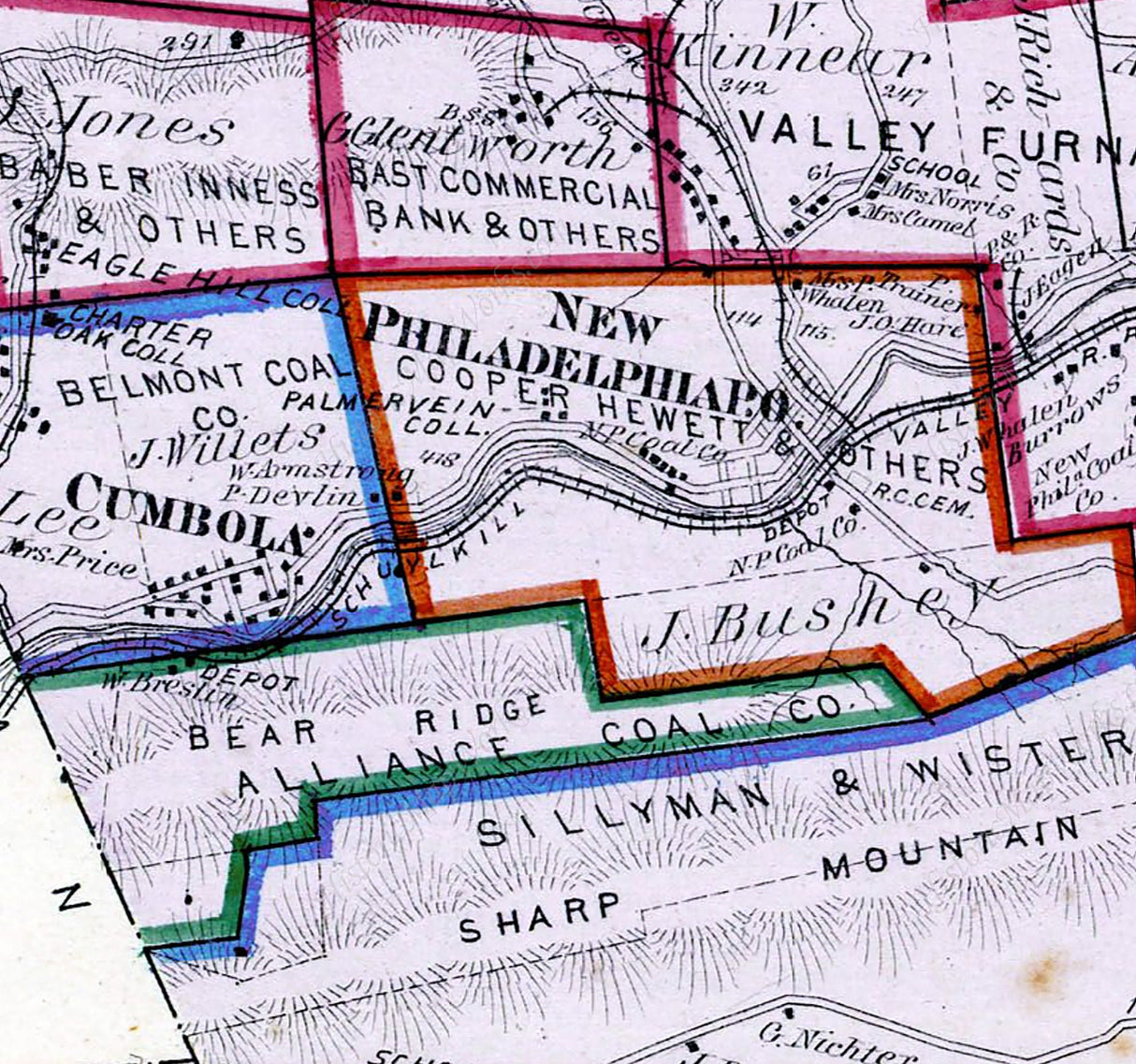 1875 Map of Blythe Township Schuylkill County Pennsylvania New Philadelphia