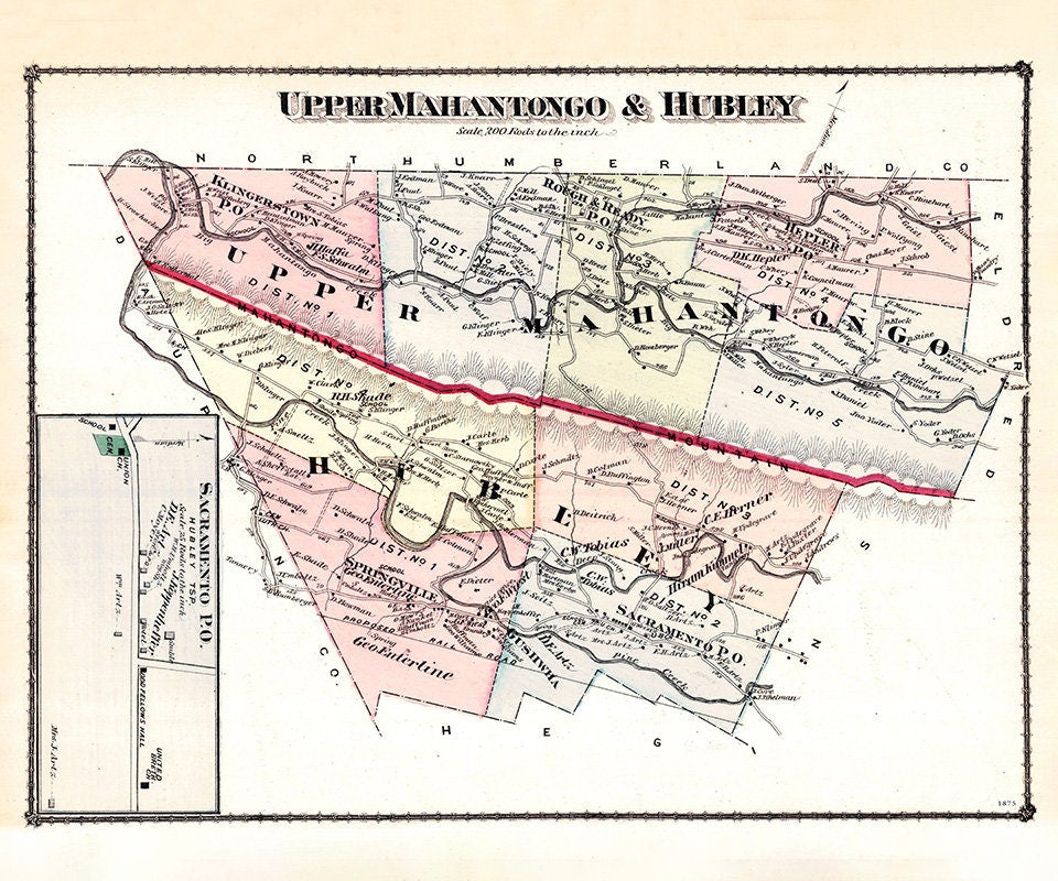 1875 Map of Upper Mahantongo and Hubley Township Schuylkill County Pennsylvania