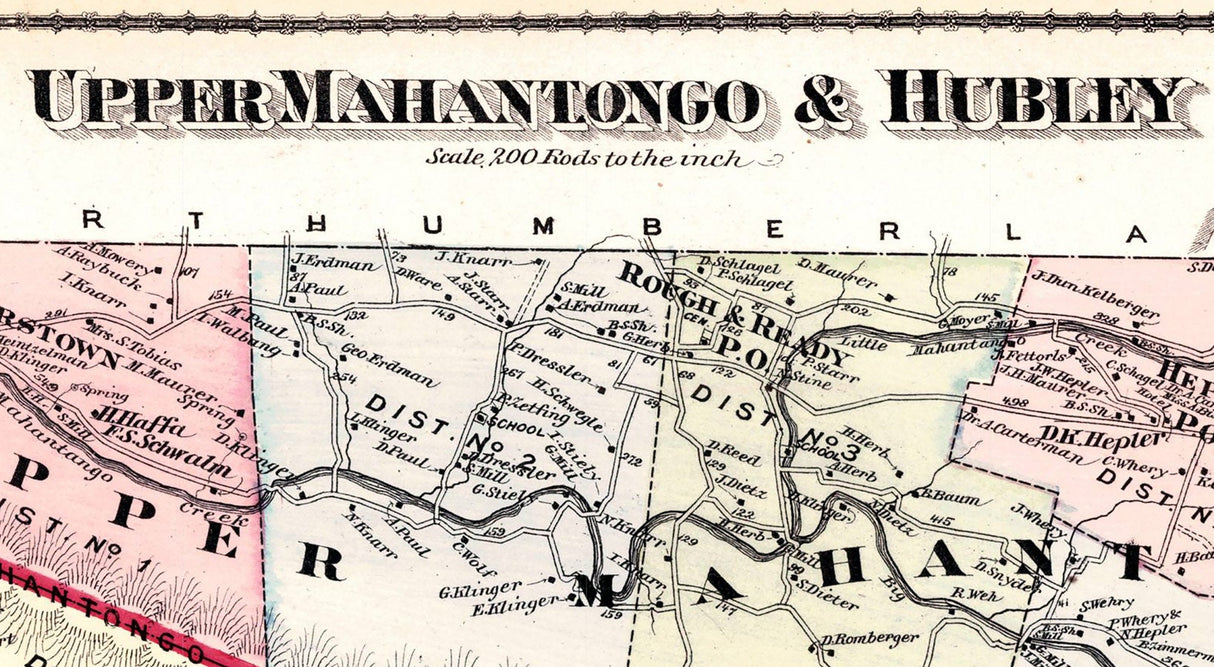 1875 Map of Upper Mahantongo and Hubley Township Schuylkill County Pennsylvania