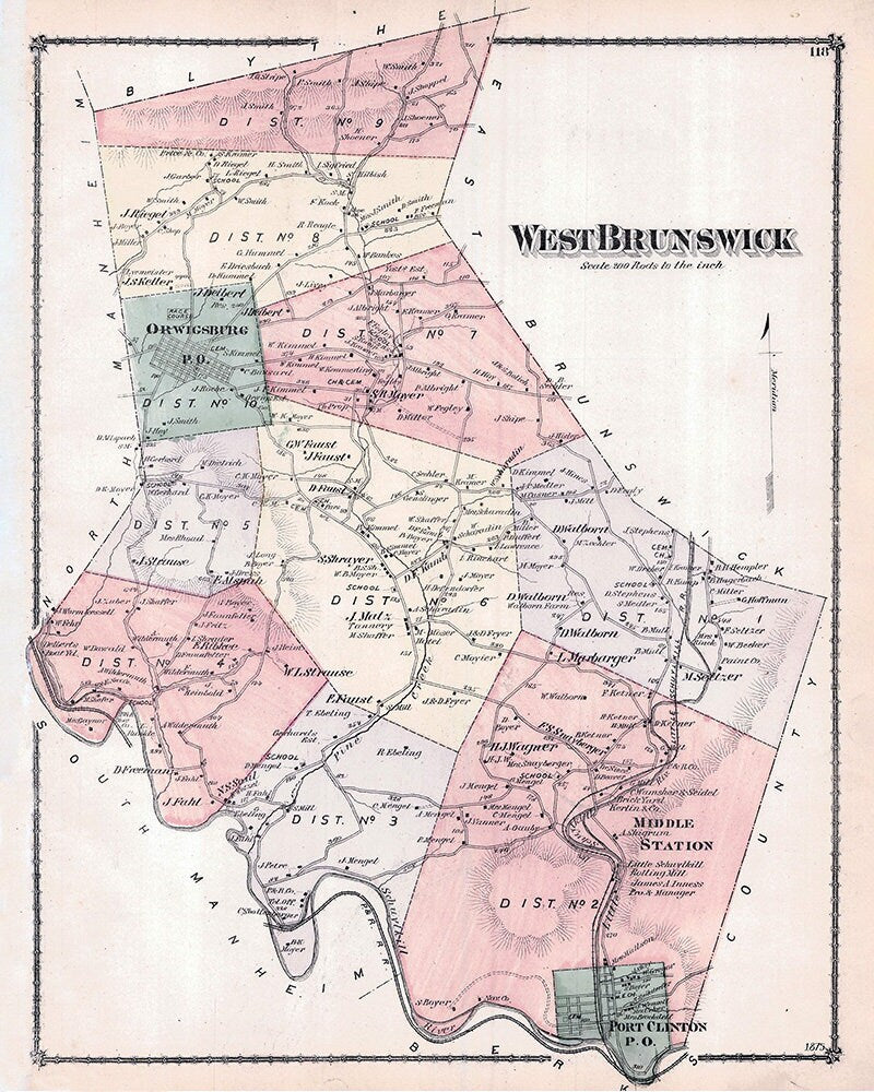 1875 Map of West Brunswick Township Schuylkill County Pennsylvania
