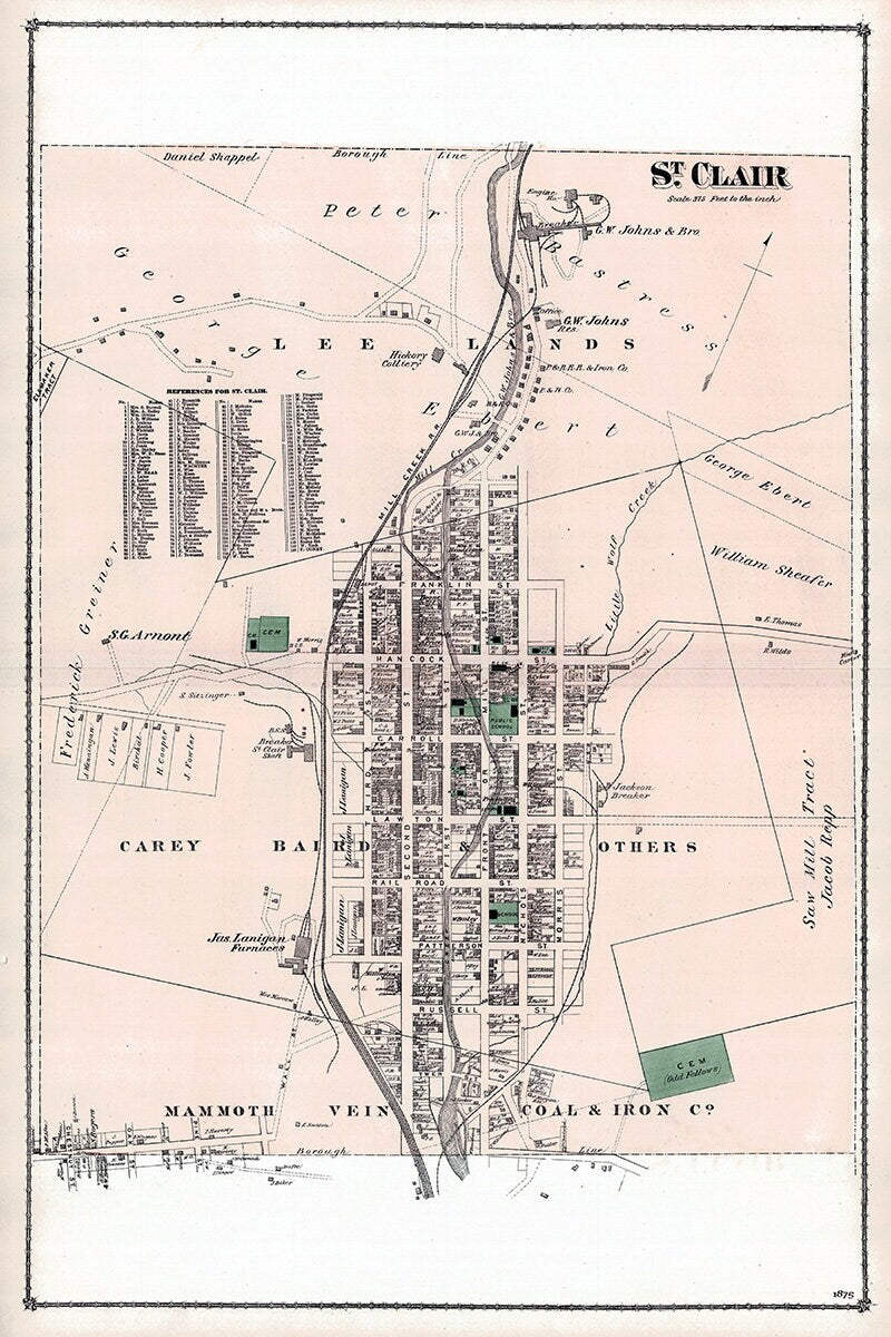 1875 Town Map of St Clair Schuylkill County Pennsylvania