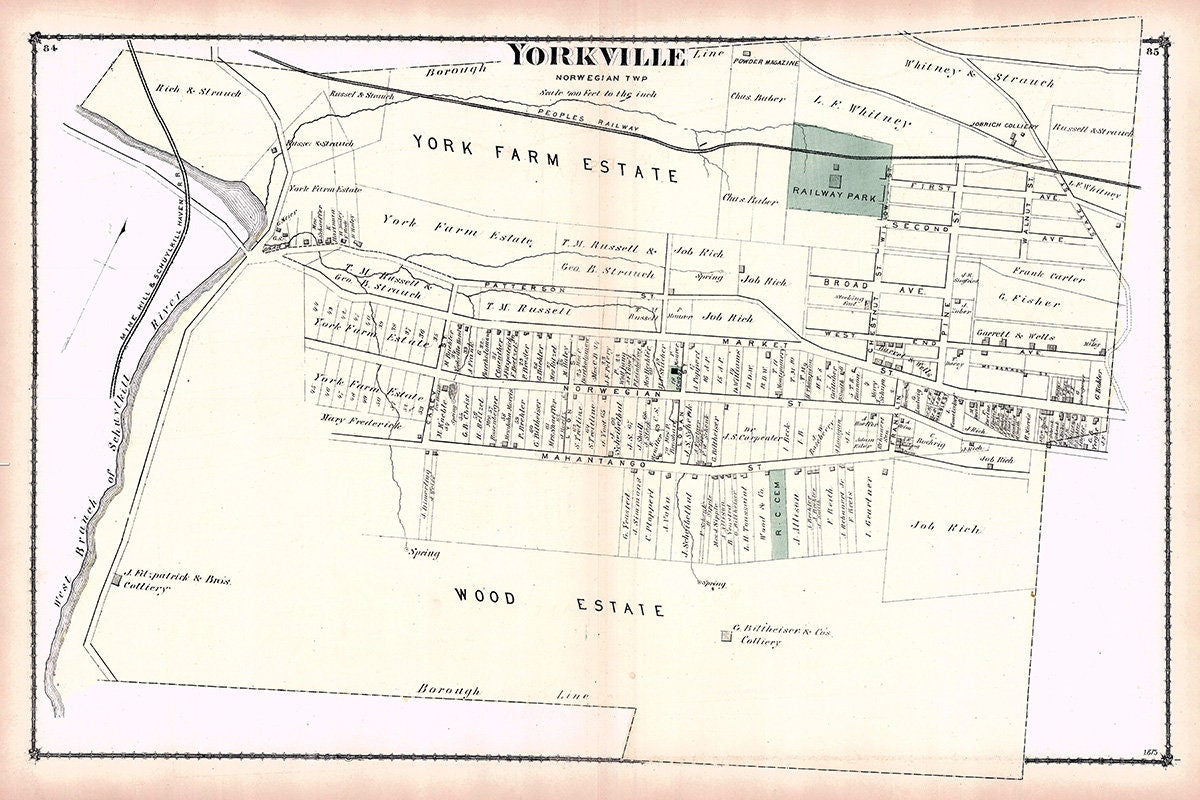 1875 Town Map of Yorkville Schuylkill County Pennsylvania