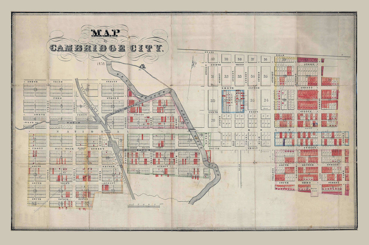 1870 Town Map of Cambridge City Indiana