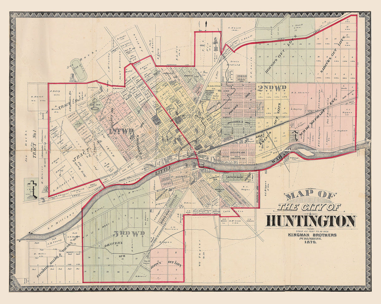 1879 Map of The City of Huntington Indiana