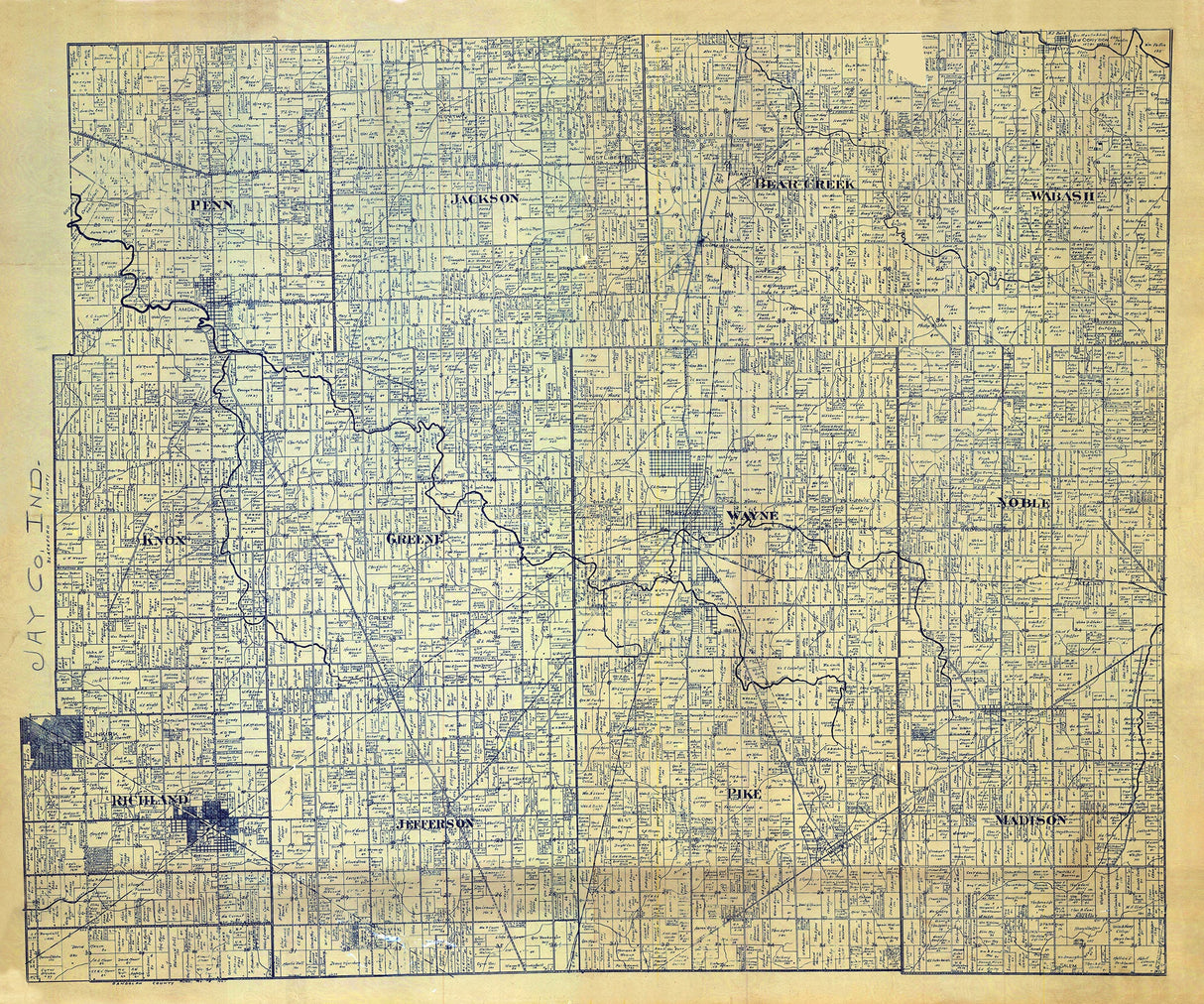 1900 Farm Line Map of Jay County Indiana