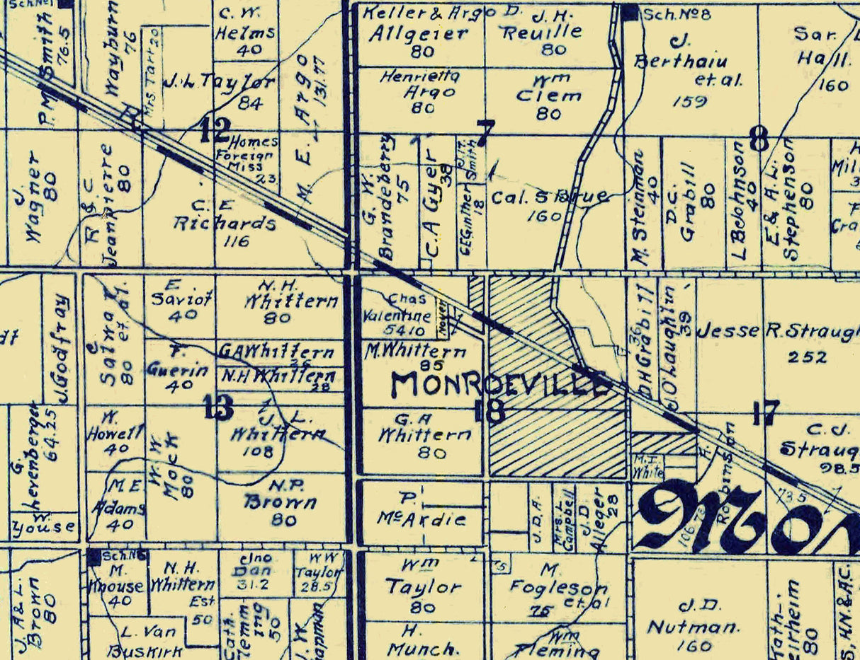 1901 Farm Line Map of Allen County Indiana