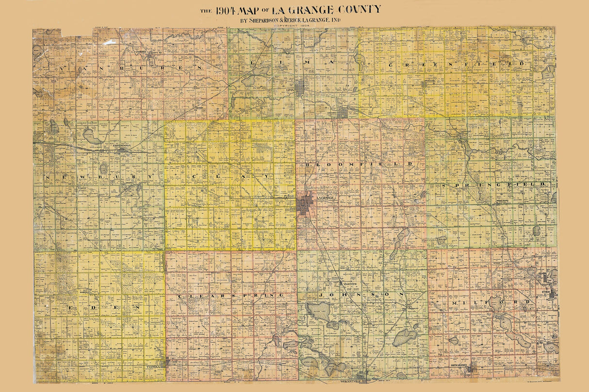 1904 Farm Line Map of La Grange County Indiana