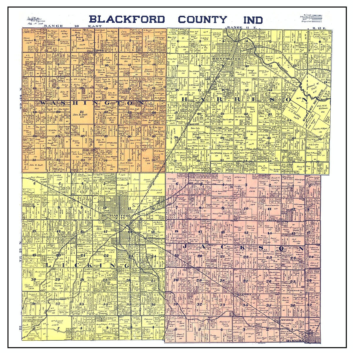 1905 Farm Line Map of Blackford County Indiana