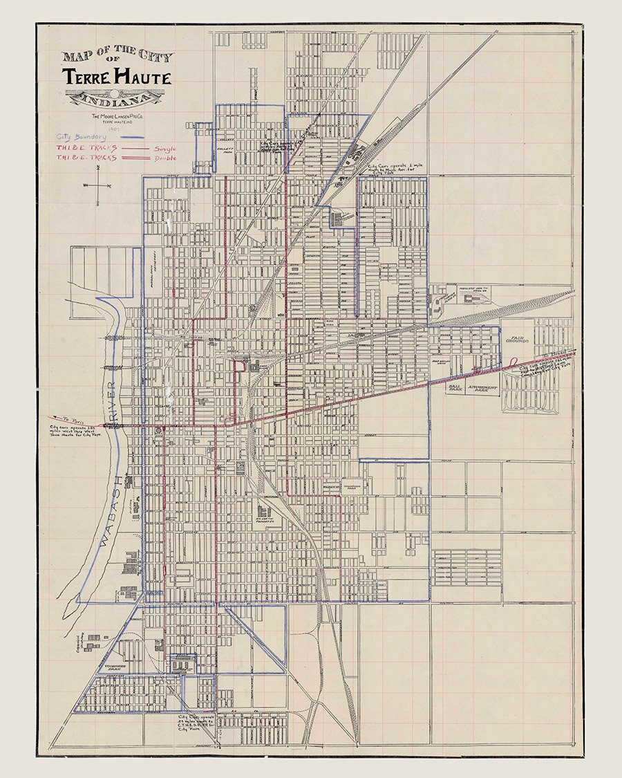 1907 Map of Terre Haute Indiana