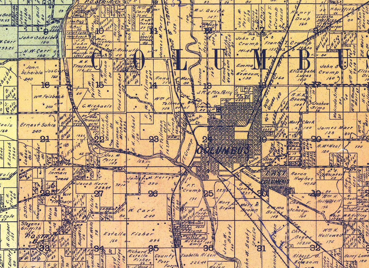 1910 Farm Line Map of Bartholomew County Indiana