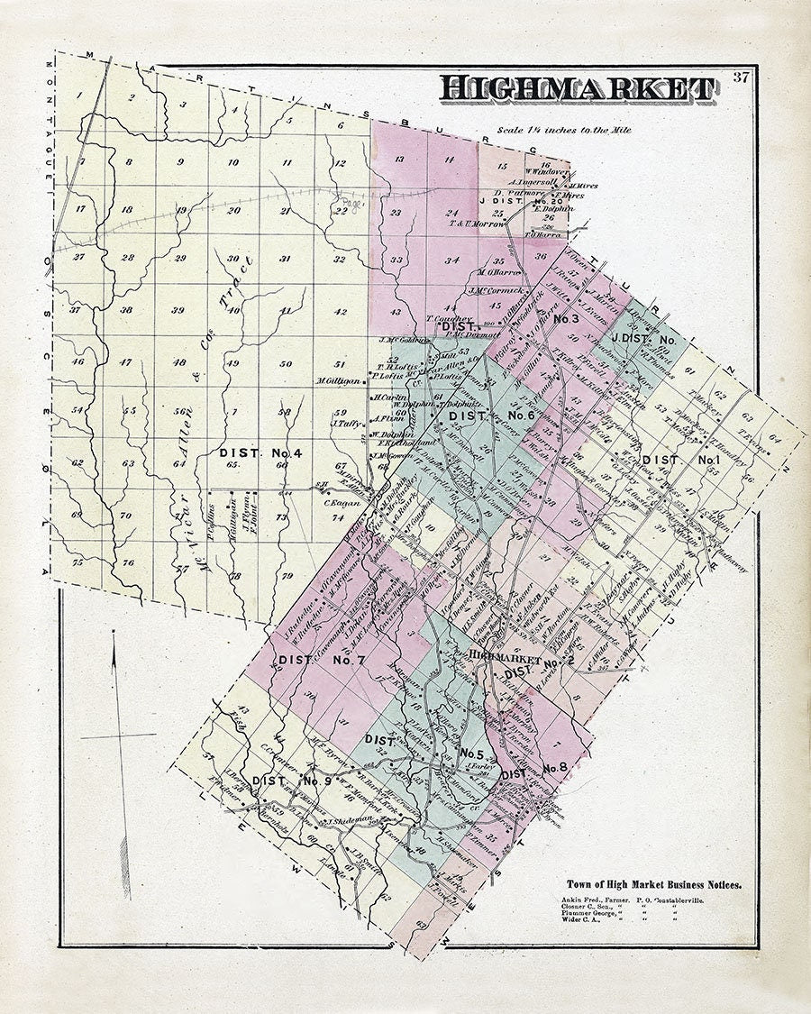 1875 Map of Highmarket Township Lewis County New York