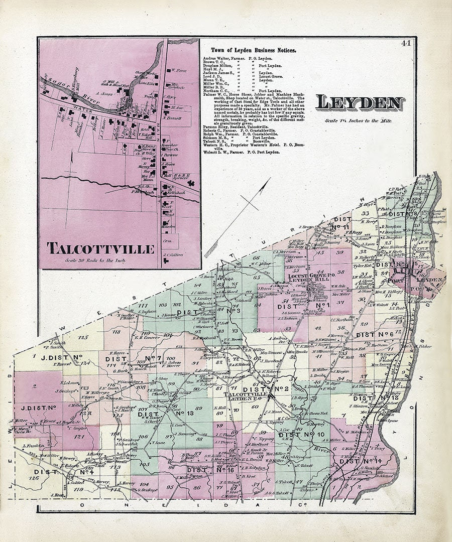 1875 Map of Leyden Township Lewis County New York