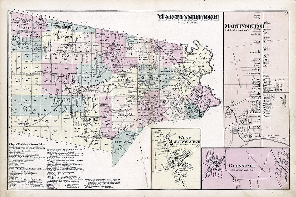 1875 Map of Martinsburgh Township Lewis County New York