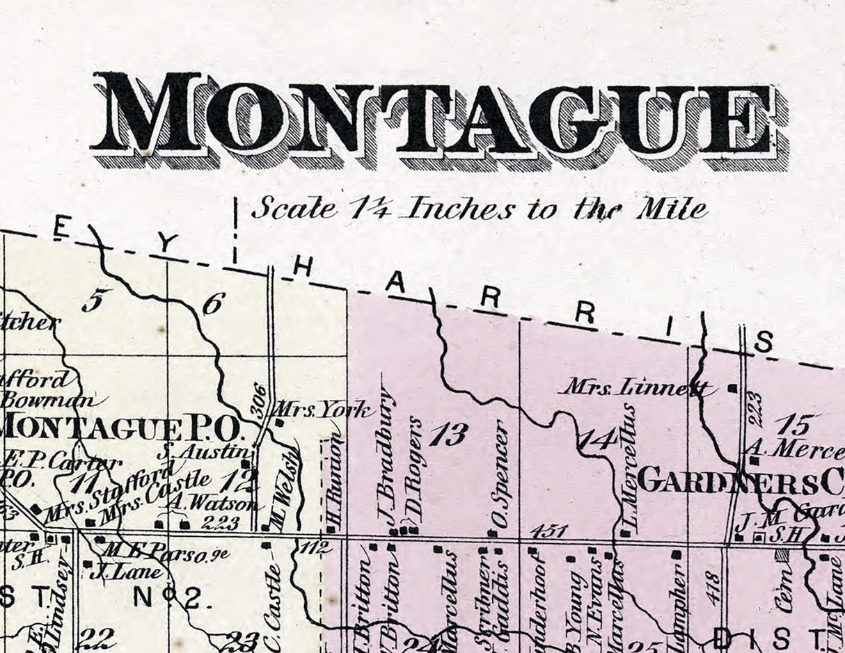 1875 Map of Montague Township Lewis County New York