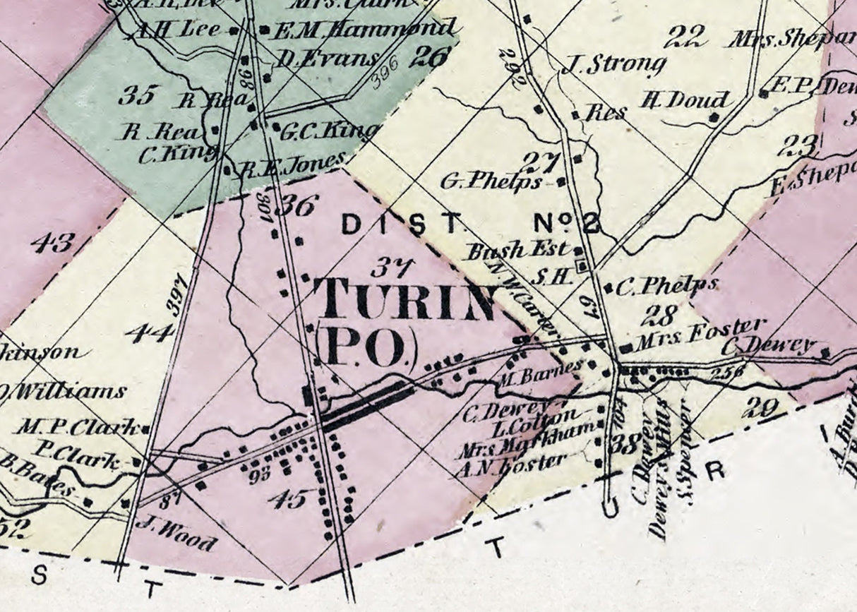 1875 Map of Turin Township Lewis County New York