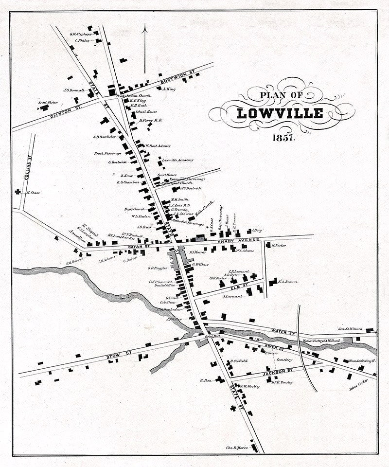 1857 Map of Lowville Lewis County New York