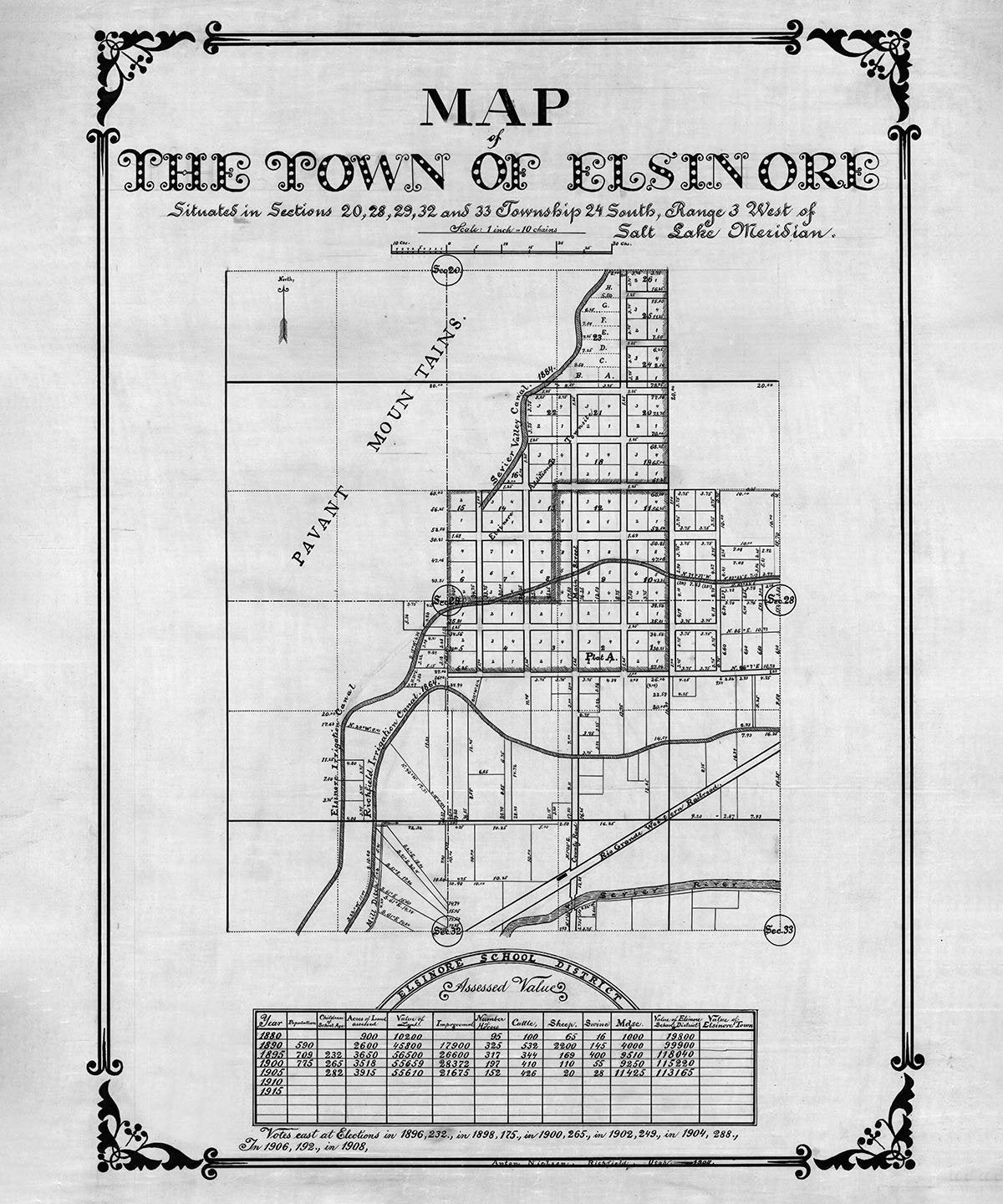 1915 Map of The Town of Elsinore Sevier County Utah