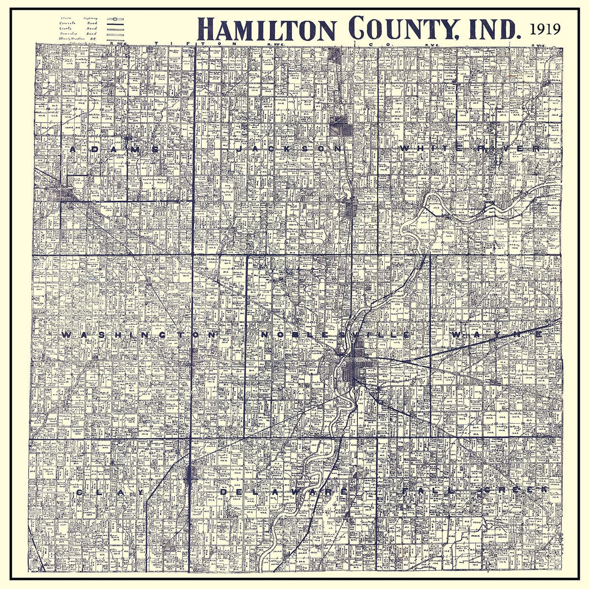 1919 Farm Line Map of Hamilton County Indiana