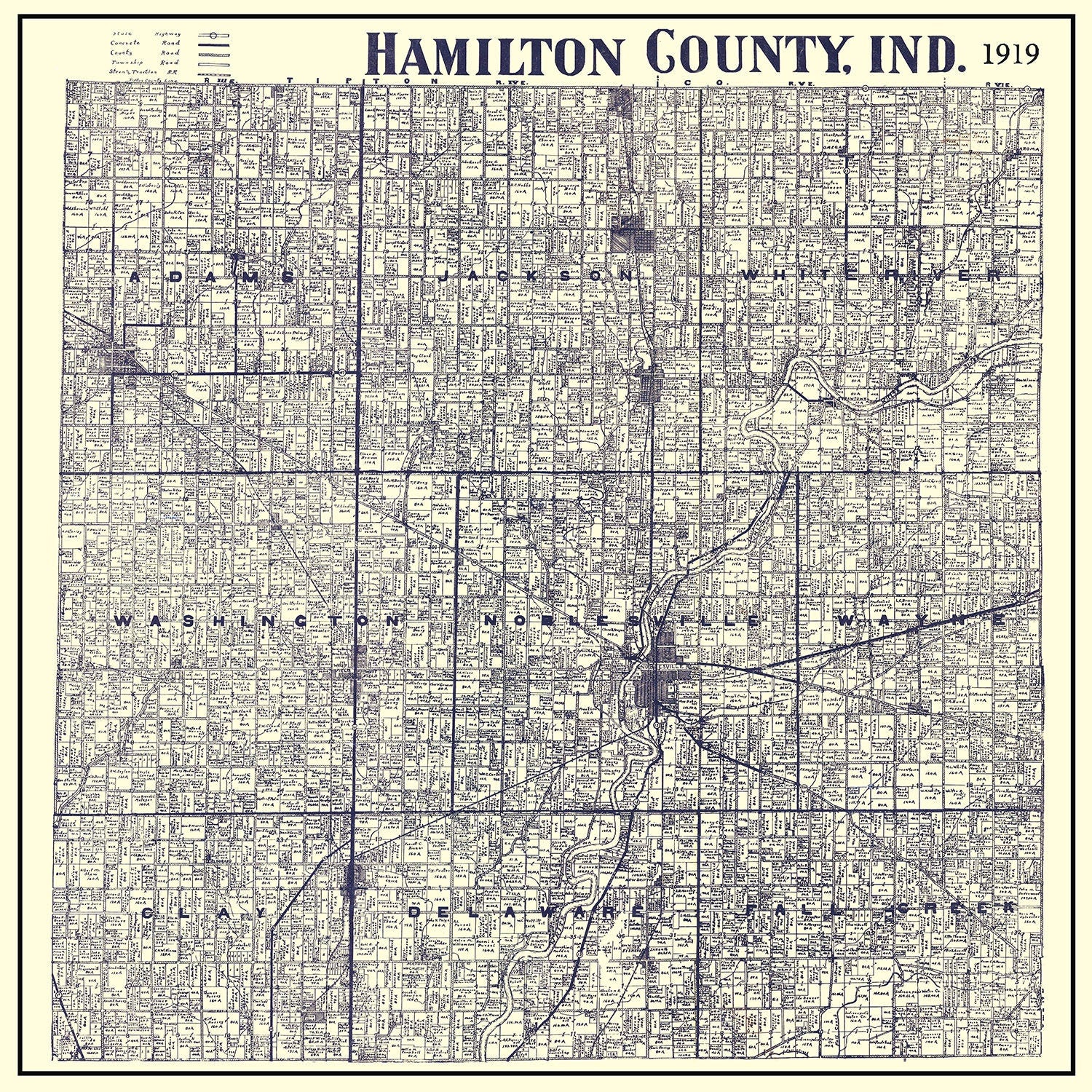 1919 Farm Line Map of Hamilton County Indiana