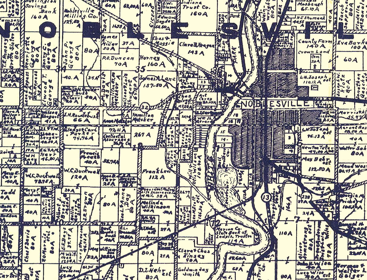 1919 Farm Line Map of Hamilton County Indiana
