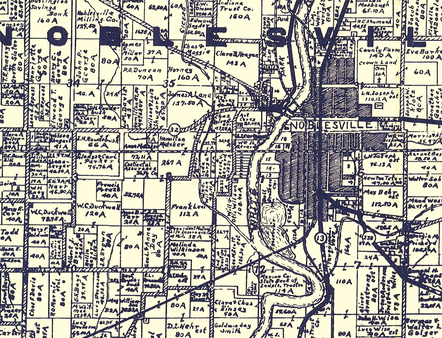 1919 Farm Line Map of Hamilton County Indiana