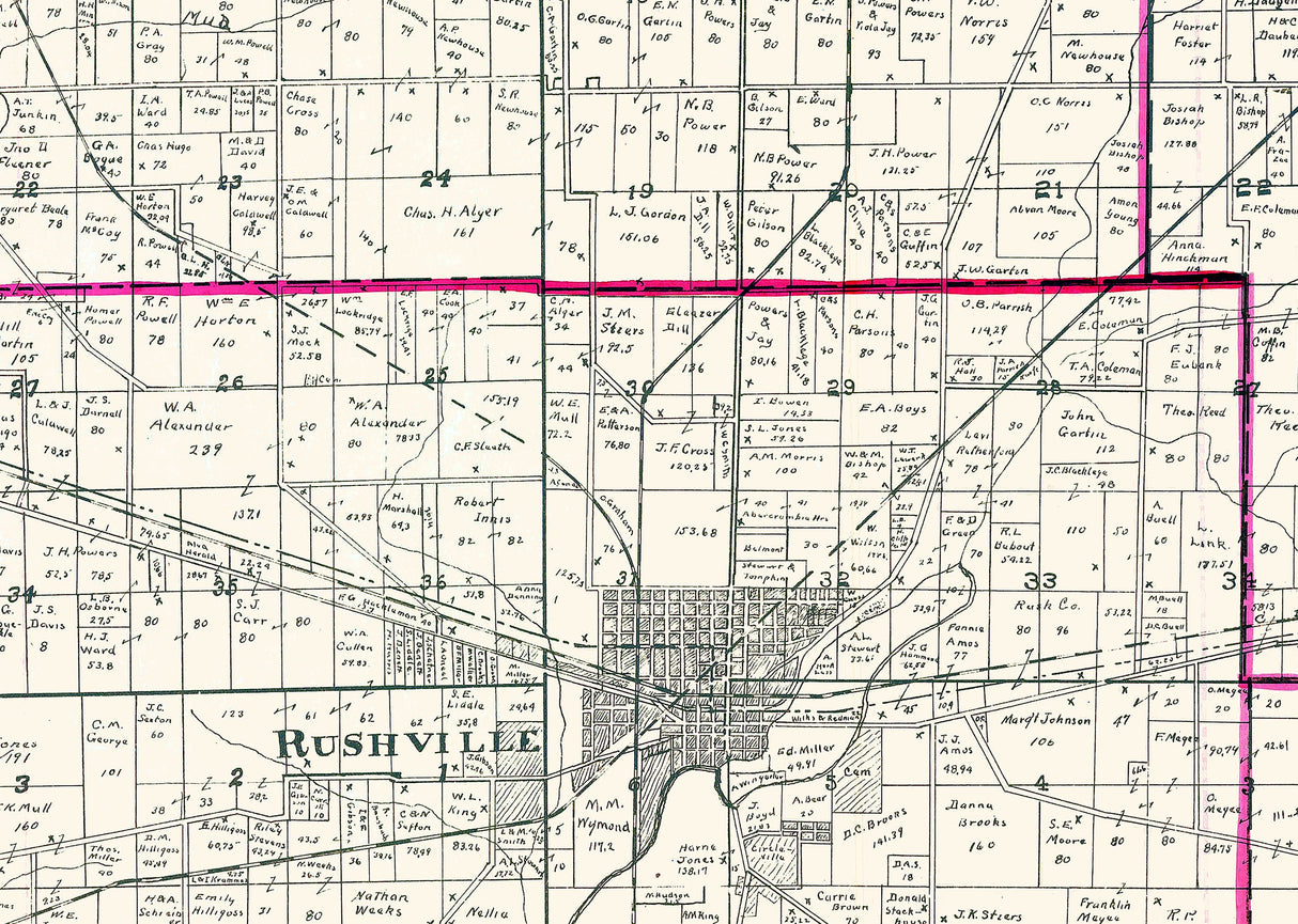 1919 Farm Line Map of Rush County Indiana