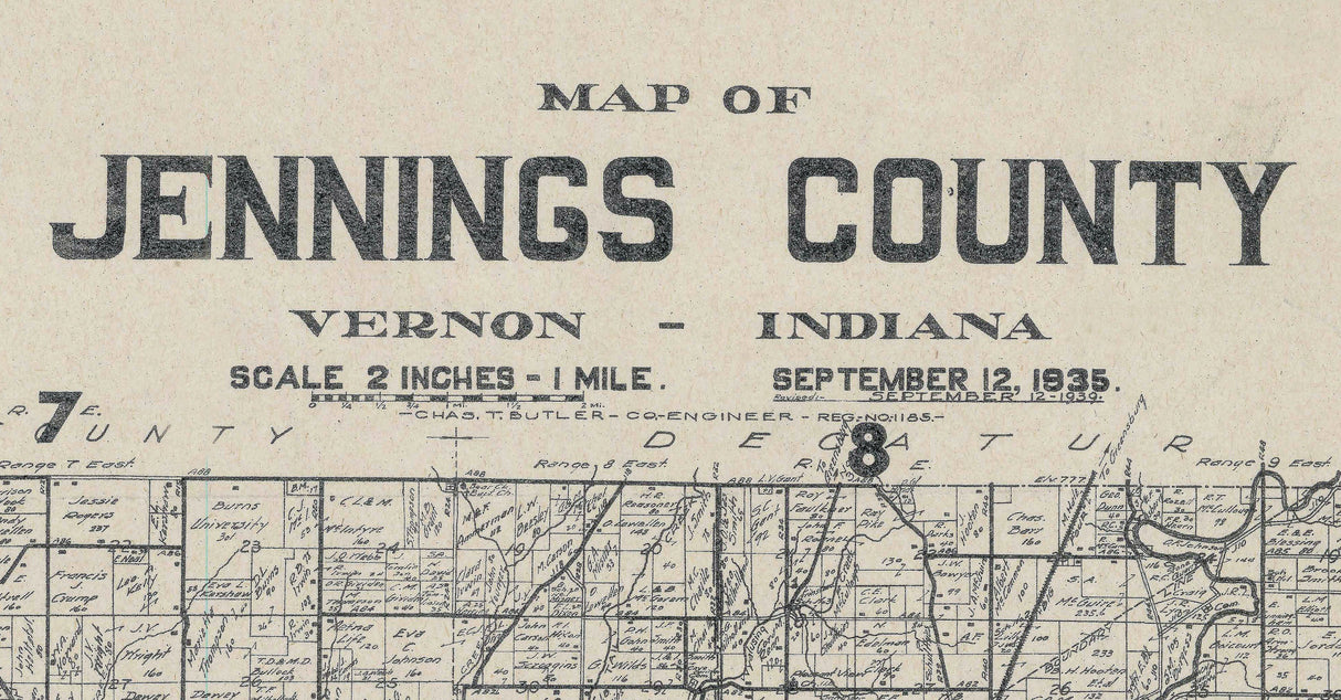 1935 Farm Line Map of Jennings County Indiana
