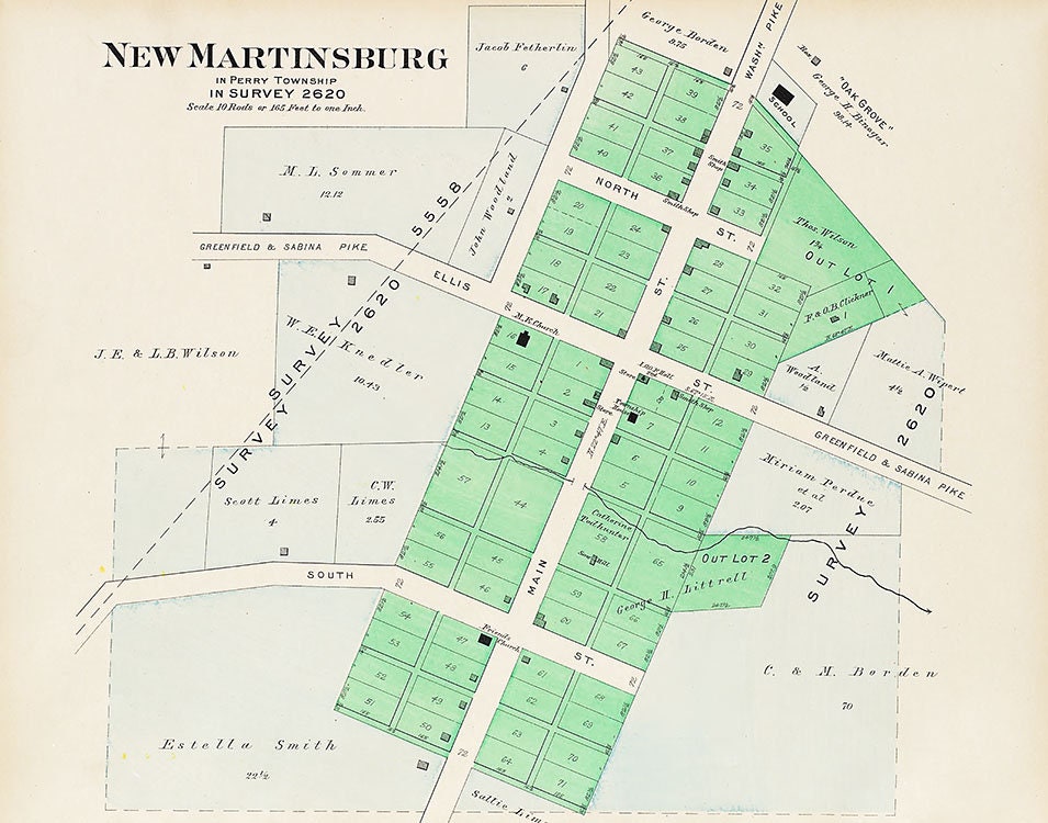 1913 Town Map of New Martinsburg Fayette County Ohio