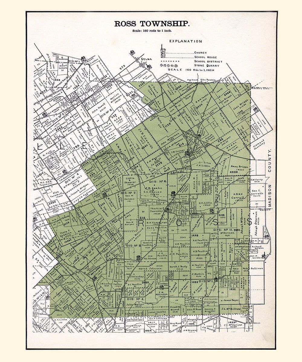 1896 Map of Ross Township Greene County Ohio