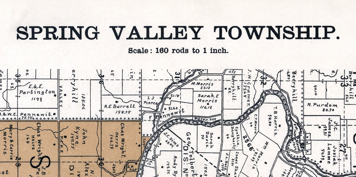 1896 Map of Spring Valley Township Greene County Ohio
