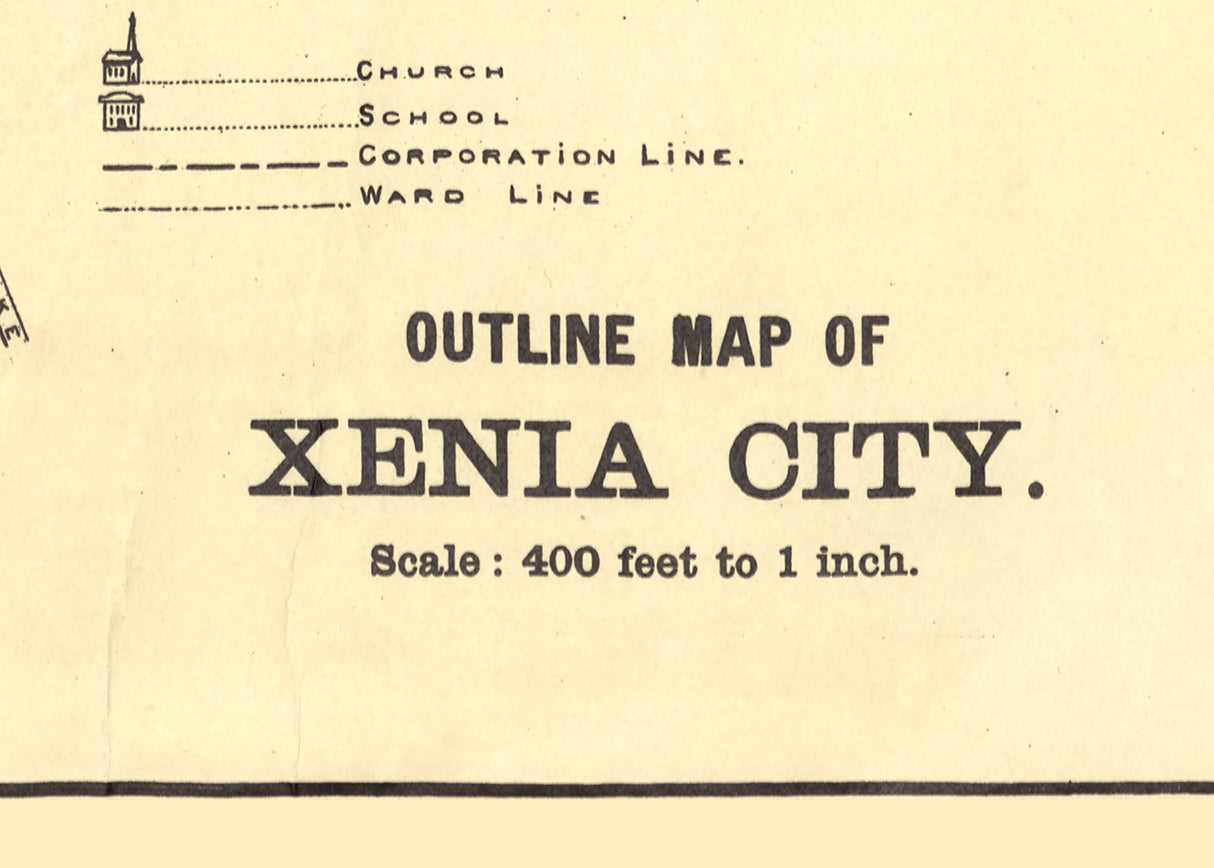 1896 Map of Xenia City Greene County Ohio