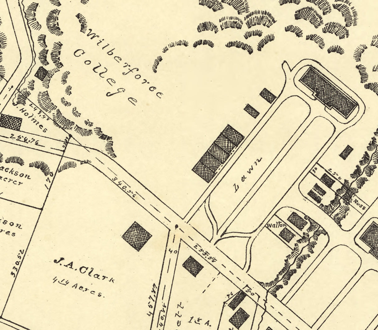 1896 Town Map of Wilberforce Greene County Ohio