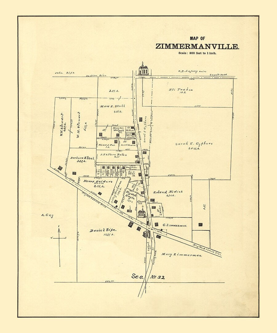 1896 Town Map of Zimmermanville Greene County Ohio