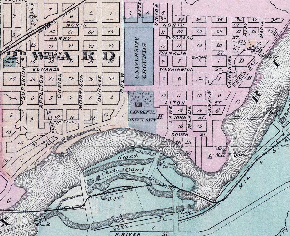 1878 Map of Appleton Outagamie County Wisconsin