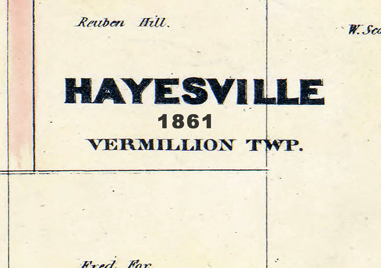 1861 Town Map of Hayesville Ashland County Ohio