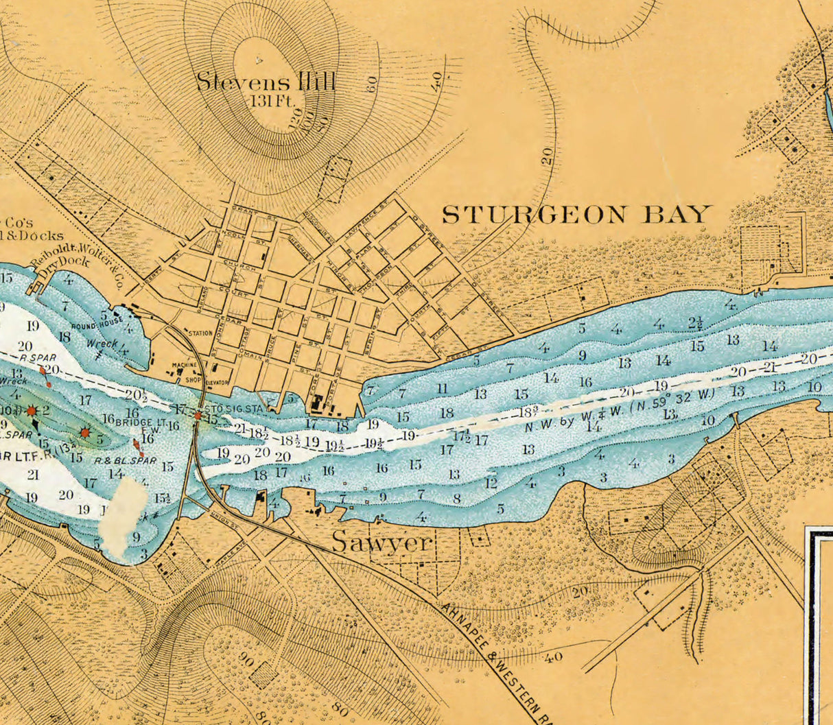1904 Nautical Chart Map of Sturgeon Bay Canal and Harbor Wisconsin