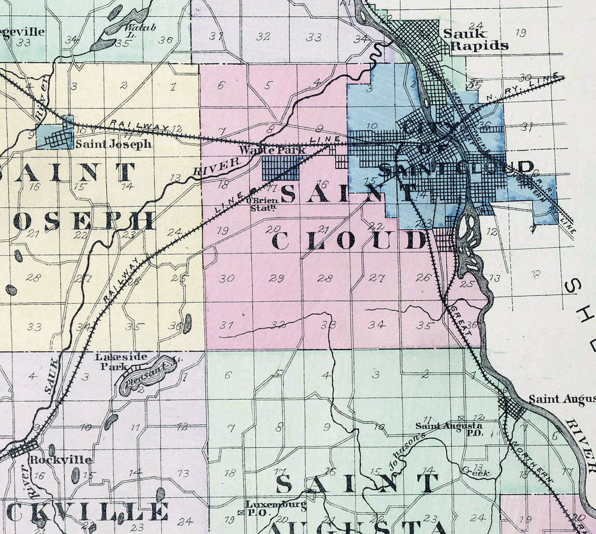 1896 Map of Stearns County Minnesota