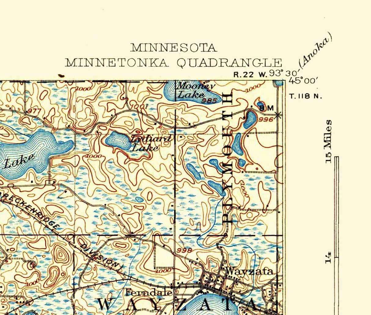 1907 Topo Map of Minnetonka Minnesota Shakopee